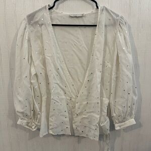 LUSH, Cream & Silver Polka Dot Blouse